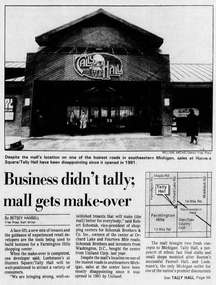 Tally Hall (Hunters Square) - FEB 1987 ON STRUGGLING SALES AND MAKE-OVER